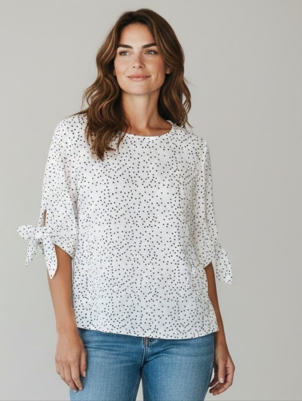 MELLODAY White and Black Polka Dot Blouse